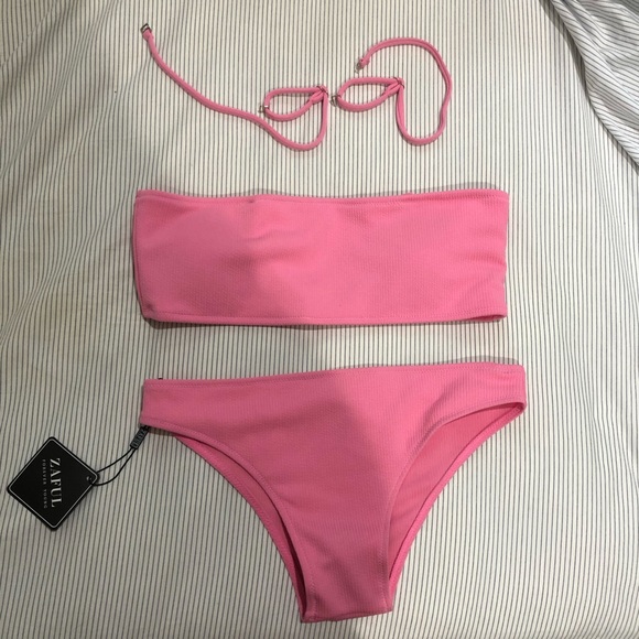 Zaful textured bandeau bikini set with straps 🦋 - Picture 3 of 11